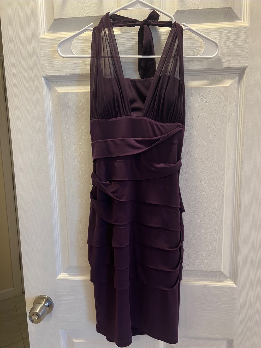 Enfocus Studio Plum Halter Tiered Mini Dress
